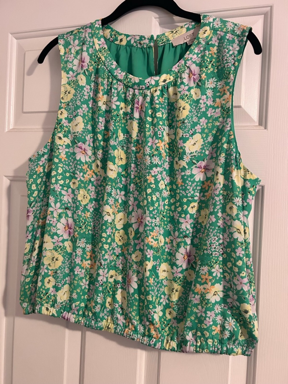 LOFT Green Floral Sleeveless Camisole with Yellow and Pink Accents